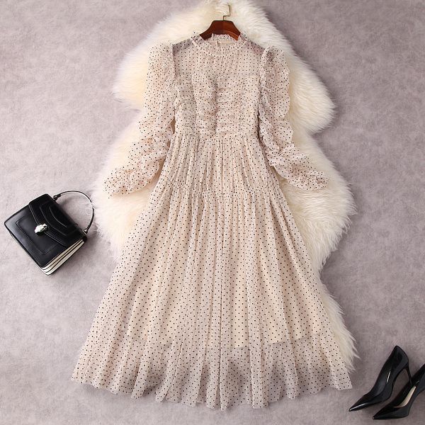 european and american women's wear spring 2022 new long sleeve collar fashion mesh polka dot printed pleated dress, Black;gray
european and american women's wear spring 2022 new long sleeve collar fashion mesh polka dot printed pleated dress, Black;gray