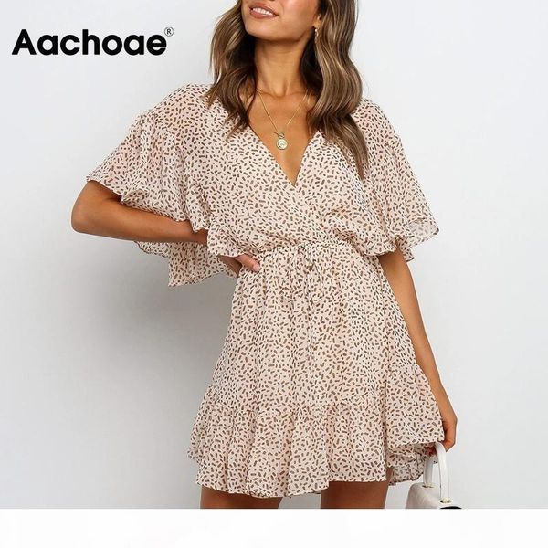 women boho printed chiffon mini dress summer v neck ruffled beach dresses a line short sleeve holiday casual dress, Black;gray
women boho printed chiffon mini dress summer v neck ruffled beach dresses a line short sleeve holiday casual dress, Black;gray