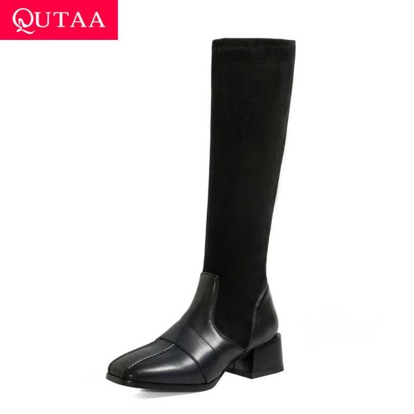 qutaa 2021 stretch flock pu slip on long boot square heel fashion knee high boots autumn winter square toe women shoes size34-43, Black
qutaa 2021 stretch flock pu slip on long boot square heel fashion knee high boots autumn winter square toe women shoes size34-43, Black