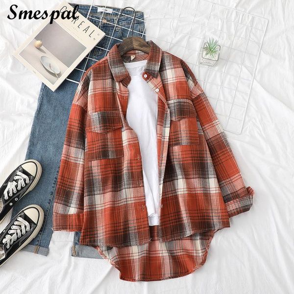women casual plaid shirts fall winter lazy style blouses1, White
women casual plaid shirts fall winter lazy style blouses1, White