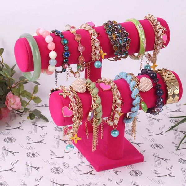 2 tier black velvet bangle bracelet chain necklace display stand t-bar jewelry organizer hard rack holder showcase gift, Pink;blue
2 tier black velvet bangle bracelet chain necklace display stand t-bar jewelry organizer hard rack holder showcase gift, Pink;blue