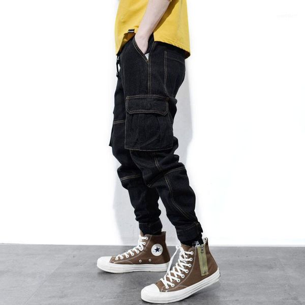 new fashion big pocket overalls solid color beam feet pants personality mouth jeans1, Black
new fashion big pocket overalls solid color beam feet pants personality mouth jeans1, Black