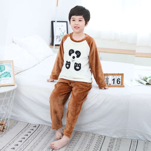 suit flannel thickened warm pajamas home baby cartoon children's new autumn and winter, Blue;red