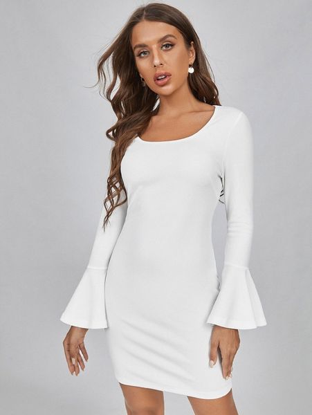 scoop neck flounce sleeve bodycon dress z3a7#, Black;gray
scoop neck flounce sleeve bodycon dress z3a7#, Black;gray