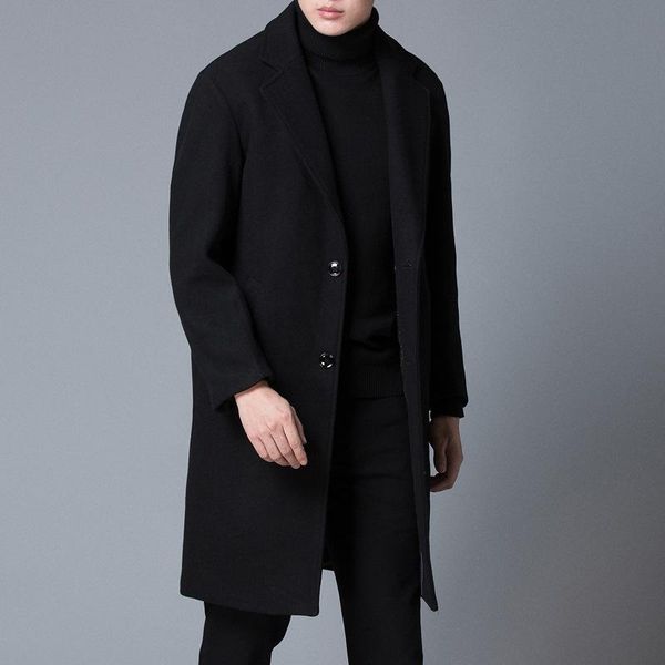 new winter long in the men's leisure han edition men handsome loose coat joker wool woolen cloth coat, Black
new winter long in the men's leisure han edition men handsome loose coat joker wool woolen cloth coat, Black