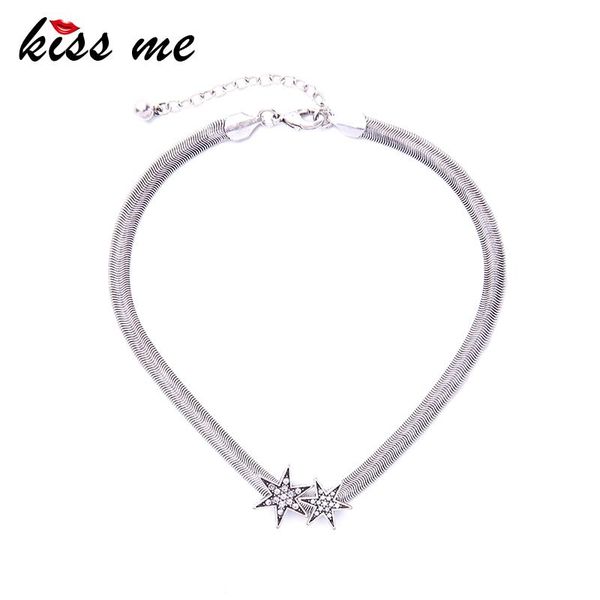 kiss me antique silver plated snake chain choker necklace unique alloy steampunk vintage statement necklace women jewelry, Golden;silver 
kiss me antique silver plated snake chain choker necklace unique alloy steampunk vintage statement necklace women jewelry, Golden;silver