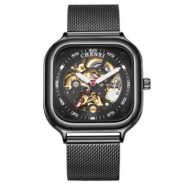 square creative fashion new automatic hollow mechanical watch men's genuine waterproof mechanical watch men (black 304l), Slivery;brown
square creative fashion new automatic hollow mechanical watch men's genuine waterproof mechanical watch men (black 304l), Slivery;brown