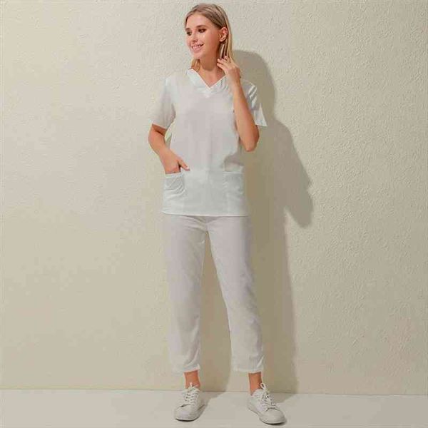 women workwear short sleeve v-neck pants nursing working uniform beauty salon suit scrub uniform overalls clothes, White
women workwear short sleeve v-neck pants nursing working uniform beauty salon suit scrub uniform overalls clothes, White