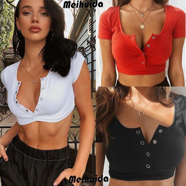 women's v-neck slim crop button short sleeve solid camisole crop female clubwear tank1, White
women's v-neck slim crop button short sleeve solid camisole crop female clubwear tank1, White