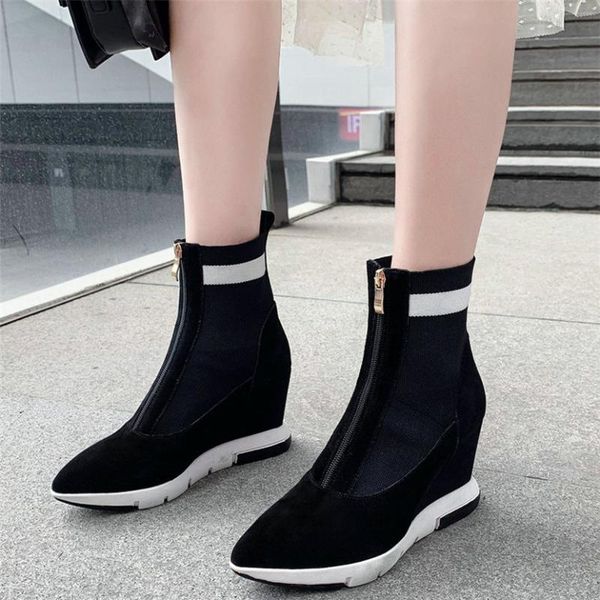 high trainers women genuine leather wedges high heel ankle boots female knitting pointed toe fashion sneakers casual shoes, Black
high trainers women genuine leather wedges high heel ankle boots female knitting pointed toe fashion sneakers casual shoes, Black