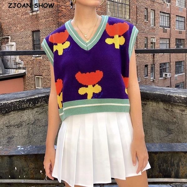 women autumn flower jacquard knitting sleeveless sweater retro v neck loose pullover knitwear vest casual jumper 201130, White;black
women autumn flower jacquard knitting sleeveless sweater retro v neck loose pullover knitwear vest casual jumper 201130, White;black