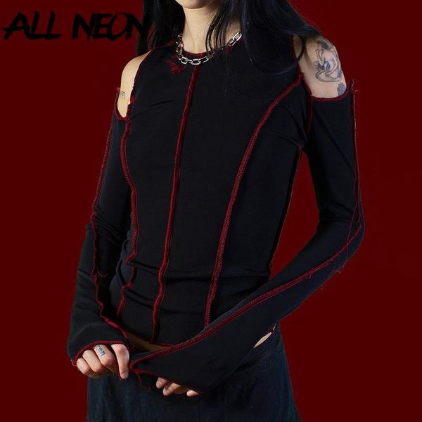 women's t-shirt allneon y2k fashion patchwork stitch open shoulder crop punk style o-neck long sleeve black t-shirts streetwear e-girl, White
women's t-shirt allneon y2k fashion patchwork stitch open shoulder crop punk style o-neck long sleeve black t-shirts streetwear e-girl, White