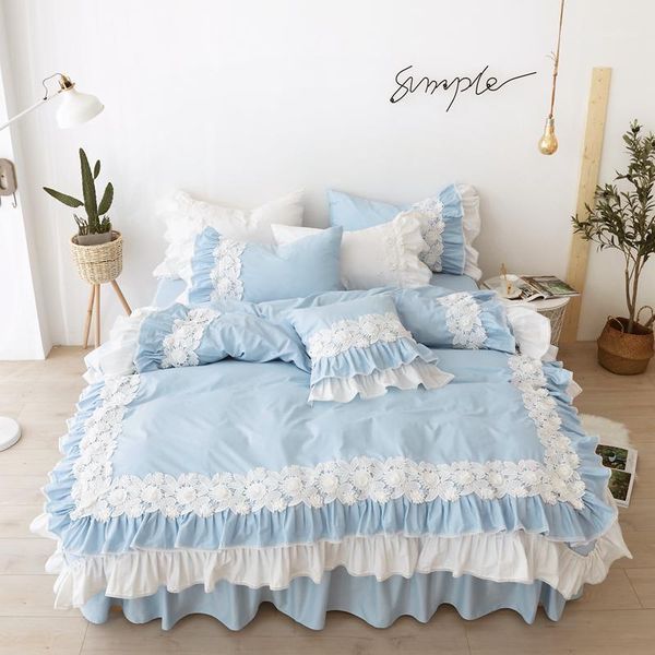 pure cotton lace bedding sets blue japanese duvet cover luxury bed linen princess bed skirt twin king wedding bedclothes1
pure cotton lace bedding sets blue japanese duvet cover luxury bed linen princess bed skirt twin king wedding bedclothes1