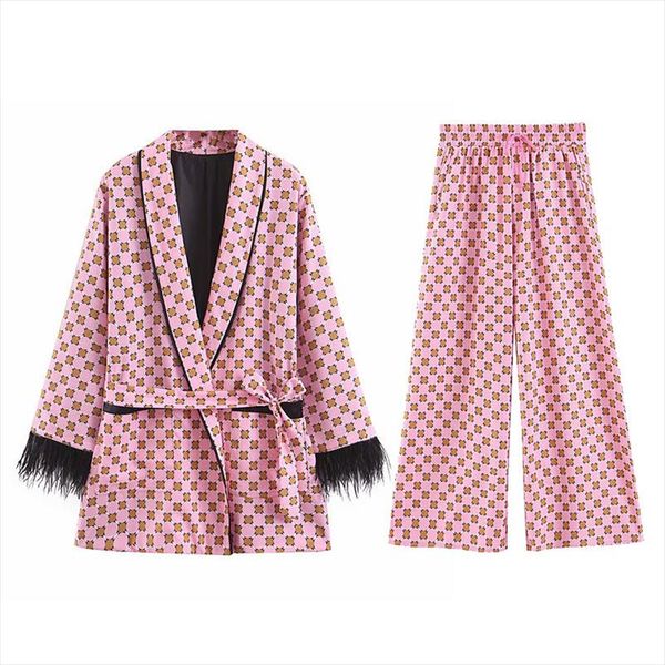 2019 geometric printing feather kimono coat with sashes fashion ladies wide leg pants pajamas suits pink two piece set, Gray
2019 geometric printing feather kimono coat with sashes fashion ladies wide leg pants pajamas suits pink two piece set, Gray