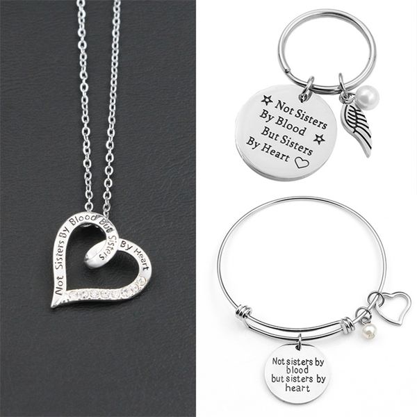 fashion sisterhood gift necklace bracelet keychain set engraved "not blood but sister by heart" friendship jewelry 201222, Slivery;crystal
fashion sisterhood gift necklace bracelet keychain set engraved "not blood but sister by heart" friendship jewelry 201222, Slivery;crystal