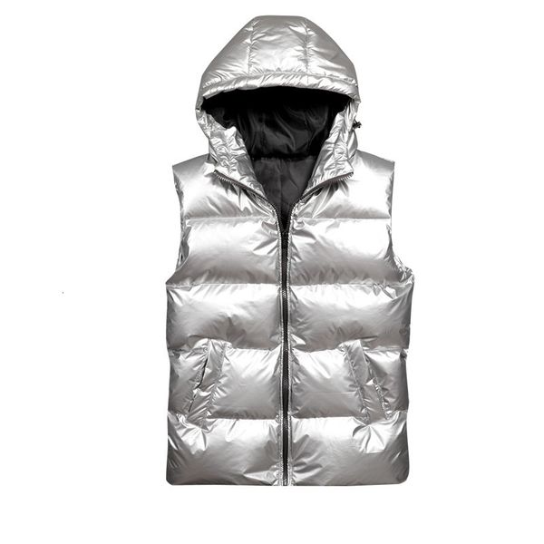 shiny puffer uniform zipper vest jacket hoodies men