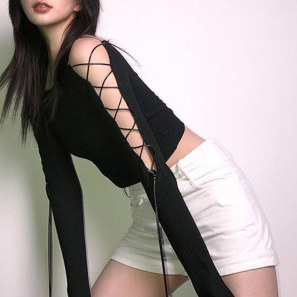 off shoulder for women clothes spring autumn solid black slim fit t shirt womens long sleeve bandage cropped tees1, White
off shoulder for women clothes spring autumn solid black slim fit t shirt womens long sleeve bandage cropped tees1, White