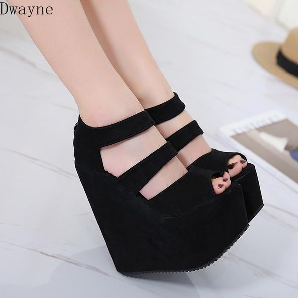 2020 new super high slope with muffin thick platform waterproof platform cool shoes women, Black