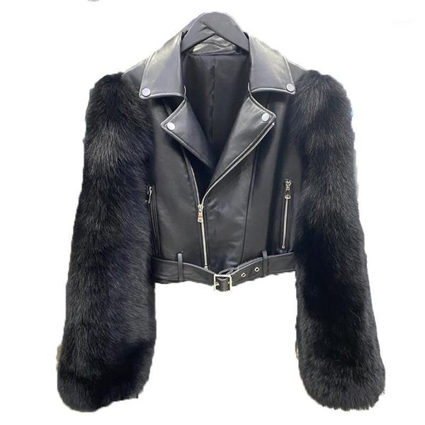 women genuine leather fur jackets with real red fur sleeve coats fashion female winter real leather clothing girl cool coat1, Black 
women genuine leather fur jackets with real red fur sleeve coats fashion female winter real leather clothing girl cool coat1, Black