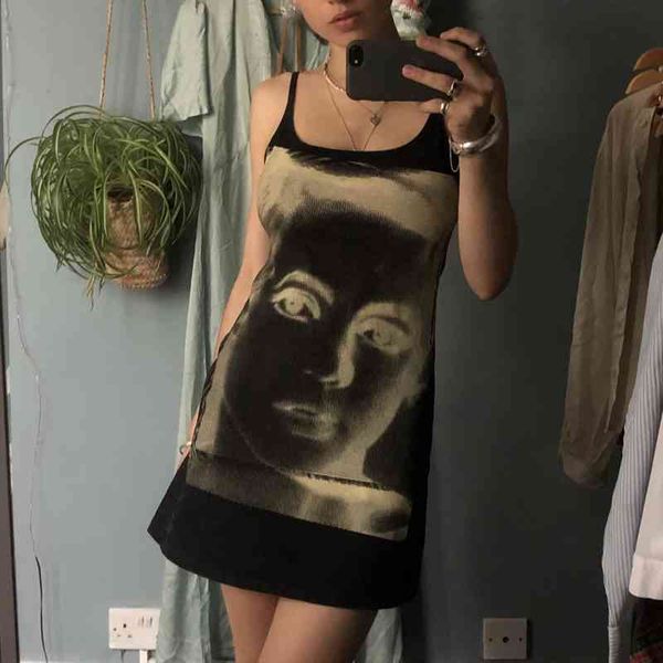 harajuku streetwear 90s vintage women sleeveless spaghetti strap bodycon dress graphic print cami dress punk style gothic, Black;gray 
harajuku streetwear 90s vintage women sleeveless spaghetti strap bodycon dress graphic print cami dress punk style gothic, Black;gray