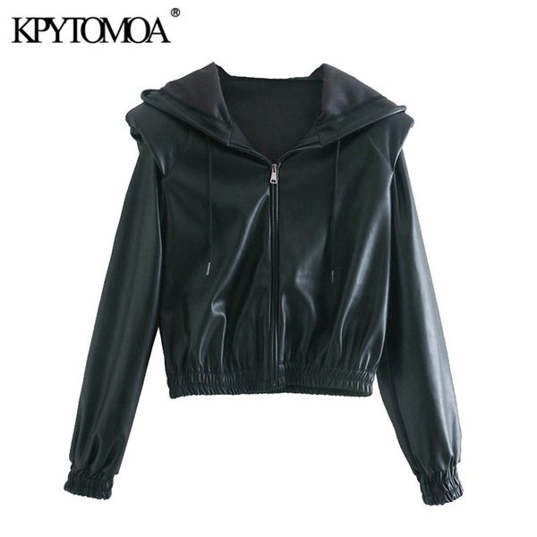 kpytomoa women fashion faux leather hooded cropped jacket coat vintage shoulder pads elastic hem female outerwear chic 201210, Black;brown
kpytomoa women fashion faux leather hooded cropped jacket coat vintage shoulder pads elastic hem female outerwear chic 201210, Black;brown