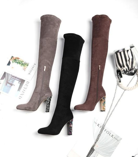2021 chaussures from female thigh leather boots of women on knee in crystal high heels finger botine lny9, Black
2021 chaussures from female thigh leather boots of women on knee in crystal high heels finger botine lny9, Black