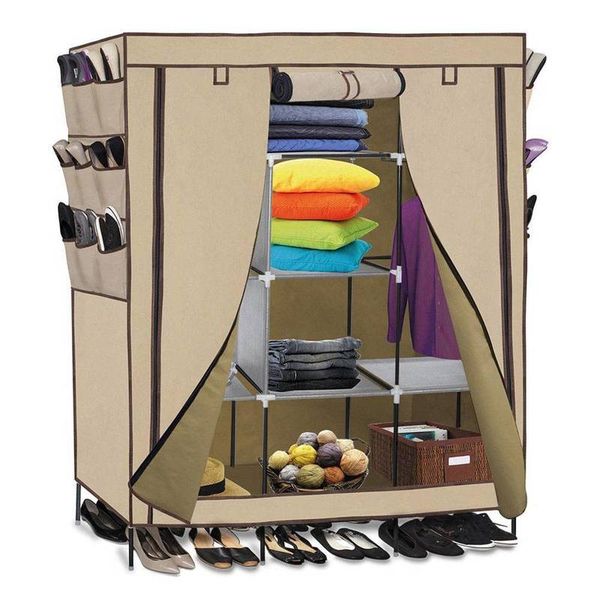 Us Stock 69" High-leg Non-woven Fabric Assembled Cloth Wardrobe Beige Closet Storage Fast Shipping