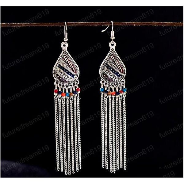 women's india long chain tassel hanging earrings tibetan jewelry bohemia water drop beads jhumka ea sqctvd queen66, Silver
women's india long chain tassel hanging earrings tibetan jewelry bohemia water drop beads jhumka ea sqctvd queen66, Silver