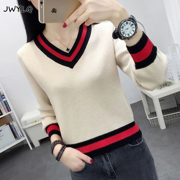 v-neck stripe stitching color plus size 4xl pullover sweater women new long sleeves loose knit all-match streetwear sweater, White;black
v-neck stripe stitching color plus size 4xl pullover sweater women new long sleeves loose knit all-match streetwear sweater, White;black