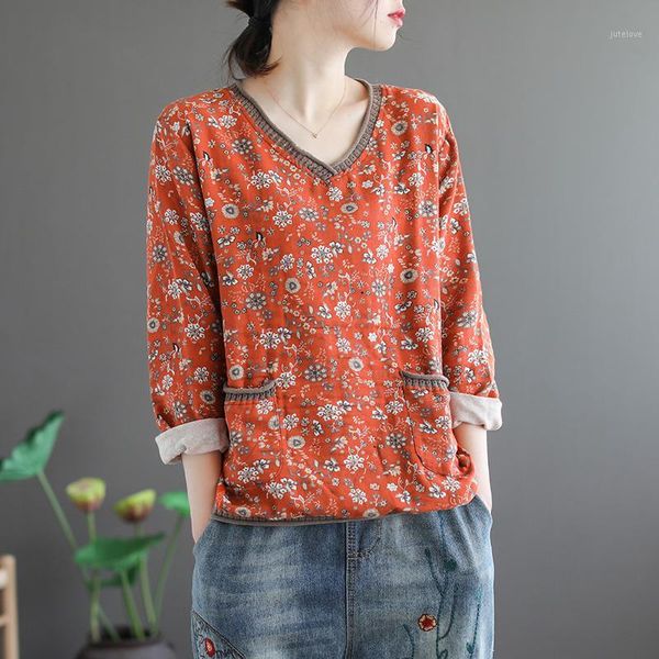 literary retro thread knitted v-neck cotton linen long-sleeved printed women loose floral, White
literary retro thread knitted v-neck cotton linen long-sleeved printed women loose floral, White