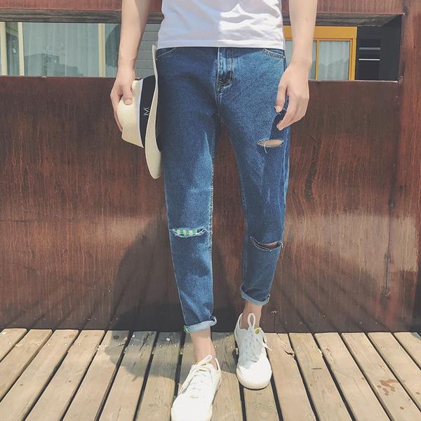 men's jeans 2021 fashion japanese teenagers hole loose harem straight retro harajuku bf spring and autumn cropped pants, Blue
men's jeans 2021 fashion japanese teenagers hole loose harem straight retro harajuku bf spring and autumn cropped pants, Blue