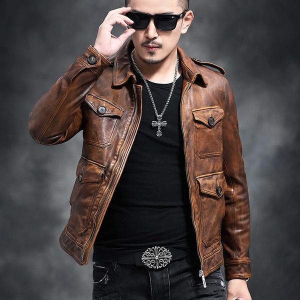 genuine leather jacket men real sheepskin coat vintage slim fit short autumn motorcycle men leather jackets yc-55 kj3216, Black
genuine leather jacket men real sheepskin coat vintage slim fit short autumn motorcycle men leather jackets yc-55 kj3216, Black