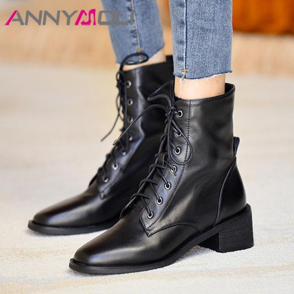 annymoli women ankle boots shoes genuine leather mid heel short boots round toe block heels cross tied ladies autumn black
annymoli women ankle boots shoes genuine leather mid heel short boots round toe block heels cross tied ladies autumn black