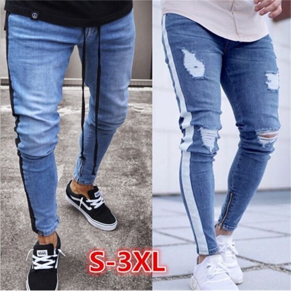 mens ripped jeans leg zipper striped biker denim pencil pants male fit long trousers pants slim distressed streetwear jeans mens pants, Blue
mens ripped jeans leg zipper striped biker denim pencil pants male fit long trousers pants slim distressed streetwear jeans mens pants, Blue