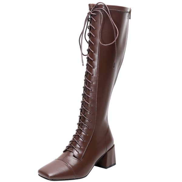 2020 ladies square toe lace up handmade genuine leather cross-tied women boots square heel zipper feminine shoes botas mujer, Black
2020 ladies square toe lace up handmade genuine leather cross-tied women boots square heel zipper feminine shoes botas mujer, Black