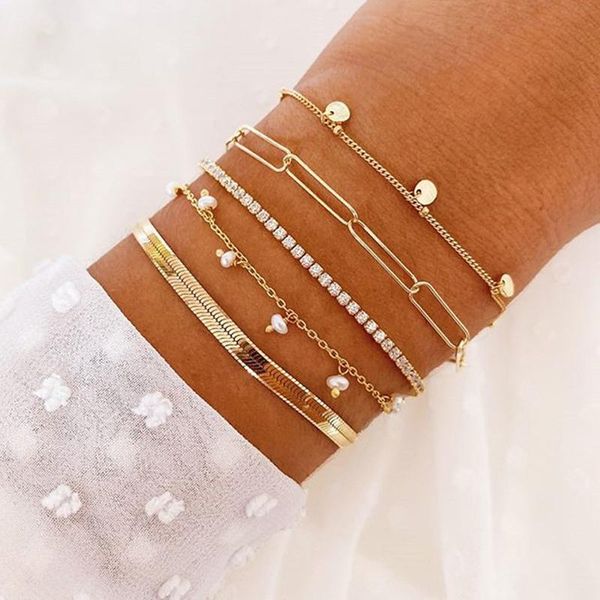 link, chain 5 pcs/set women gold bracelets set retro geometric round crystal pearl tassel bracelet lady wedding fashion jewelry, Black
link, chain 5 pcs/set women gold bracelets set retro geometric round crystal pearl tassel bracelet lady wedding fashion jewelry, Black