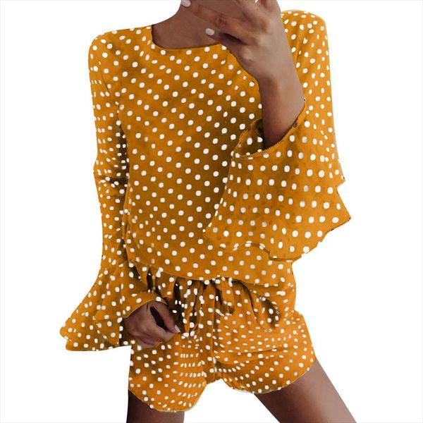 2019 women summer printed dot casual flare sleeve short pant two piece set tracksuit women ensemble femme conjuntos de mujer, Gray
2019 women summer printed dot casual flare sleeve short pant two piece set tracksuit women ensemble femme conjuntos de mujer, Gray