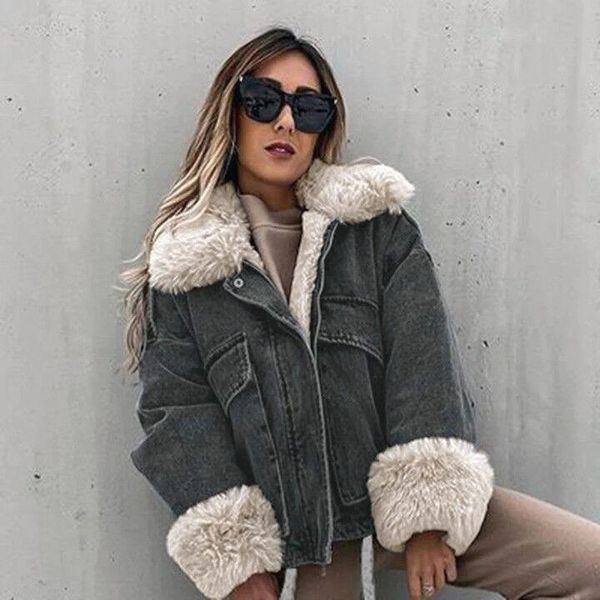 women's jackets rr winter faux fur collar women fashion denim coats elegant big pockets short female ladies, Black;brown
women's jackets rr winter faux fur collar women fashion denim coats elegant big pockets short female ladies, Black;brown