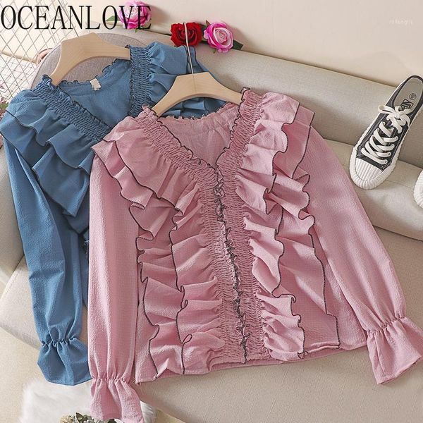 oceanlove elegant v neck women shirts autumn ruffles flare sleeve korean blouses loose 2020 fashion solid blusas mujer 179411, White
oceanlove elegant v neck women shirts autumn ruffles flare sleeve korean blouses loose 2020 fashion solid blusas mujer 179411, White