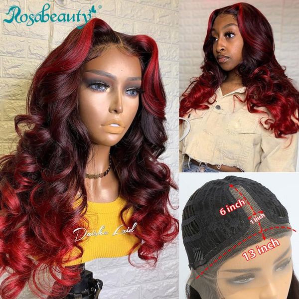 lace wigs rosabeauty 13x1 6x1 t part front human hair pre plucked brazilian body wave frontal wig for black women colored ombre, Black;brown 
lace wigs rosabeauty 13x1 6x1 t part front human hair pre plucked brazilian body wave frontal wig for black women colored ombre, Black;brown