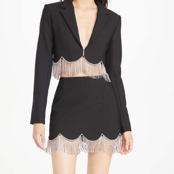 2021 luxury elegant skirt suit 2 piece set women spring autumn runway designer tassel short jacket blazer & black mini skirt, White
2021 luxury elegant skirt suit 2 piece set women spring autumn runway designer tassel short jacket blazer & black mini skirt, White