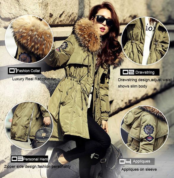 real large raccoon fur winter jacket lady fur collar hooded thick white duck down army parka women winter ladies coat, Black
real large raccoon fur winter jacket lady fur collar hooded thick white duck down army parka women winter ladies coat, Black