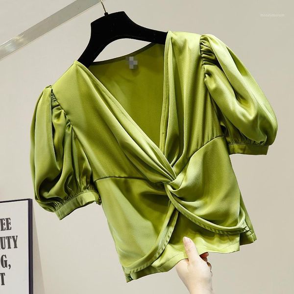 women's blouses & shirts sweet bubble sleeve cross knot v-neck slim short shirt fashion temperament ladies crop blusas mujer de mod, White
women's blouses & shirts sweet bubble sleeve cross knot v-neck slim short shirt fashion temperament ladies crop blusas mujer de mod, White