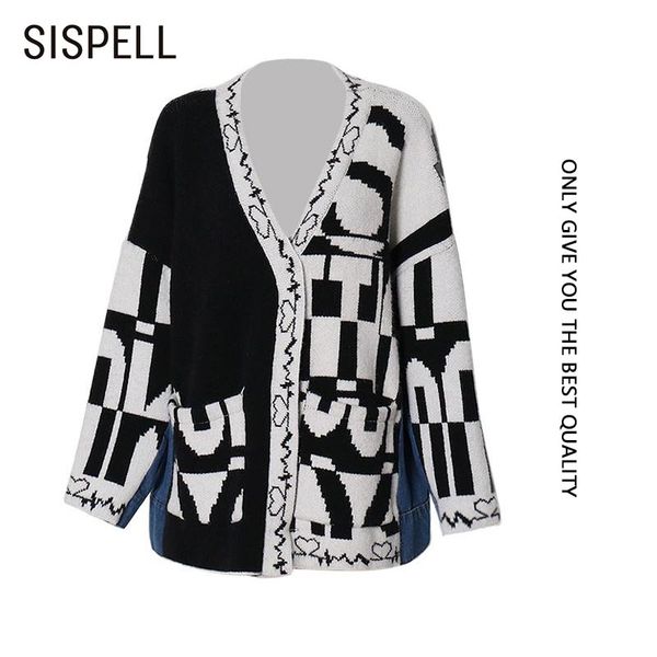 sispell print hit color for female sweater patchwork denim v neck long sleeve loose womens casual knitted sweater fashion tide h1211, White;black
sispell print hit color for female sweater patchwork denim v neck long sleeve loose womens casual knitted sweater fashion tide h1211, White;black