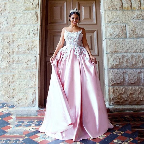 2021 sweet pink prom dresses a line lace applique spaghetti straps backless formal evening gowns satin marriage gowns, Black
2021 sweet pink prom dresses a line lace applique spaghetti straps backless formal evening gowns satin marriage gowns, Black