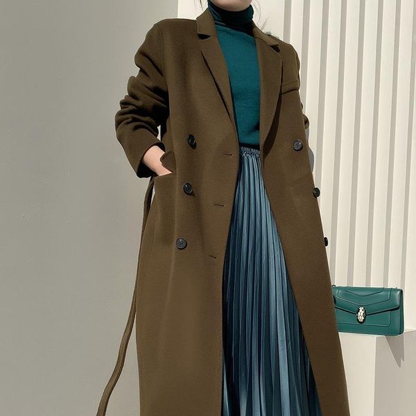 women's wool & blends winter women design double faced coat x-long breasted handsame england style handmade, Black
women's wool & blends winter women design double faced coat x-long breasted handsame england style handmade, Black