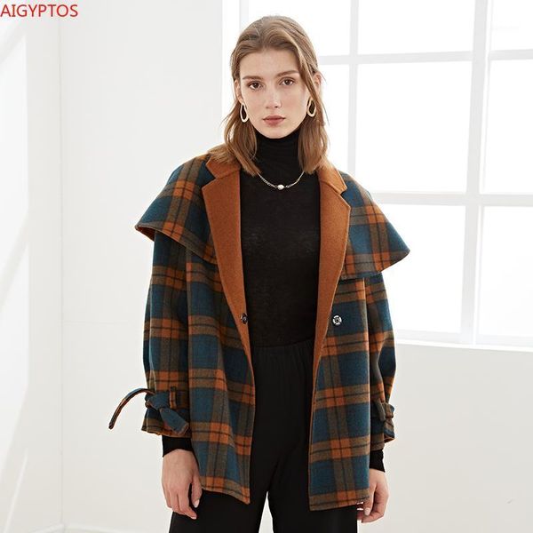 aigyptos winter plaid belt detachable shawl short coat double faced woolen coat women's wear clothes 20201, Black
aigyptos winter plaid belt detachable shawl short coat double faced woolen coat women's wear clothes 20201, Black