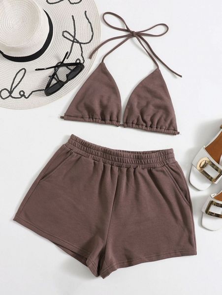 tie back triangle halter & shorts set g7ab#, White
tie back triangle halter & shorts set g7ab#, White