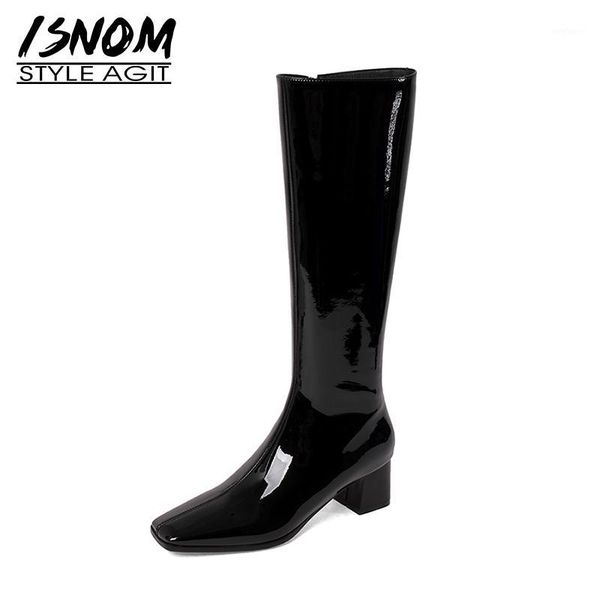 isnom 2020 new patent leather knee boots chunky heel square toe autumn winter boot side zipper fashion ladies shoes dress1, Black
isnom 2020 new patent leather knee boots chunky heel square toe autumn winter boot side zipper fashion ladies shoes dress1, Black