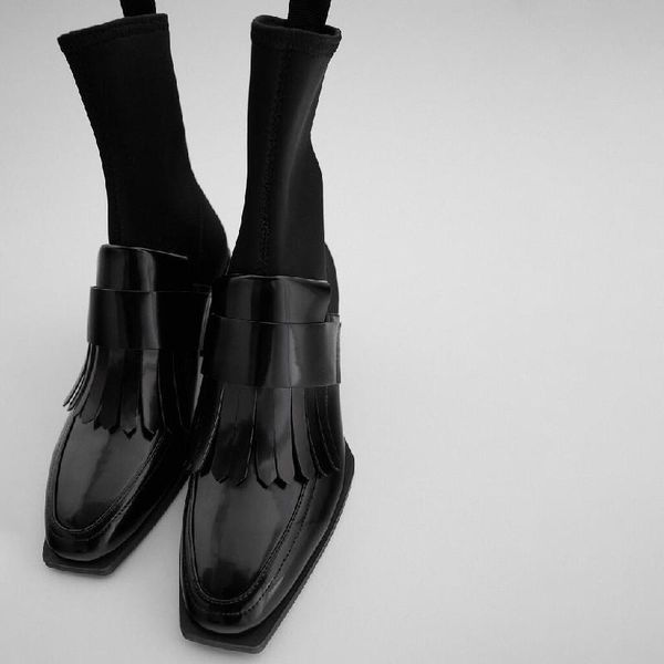 women's boots new style square toe soft socks thick heel boots high heels short british style thin, Black